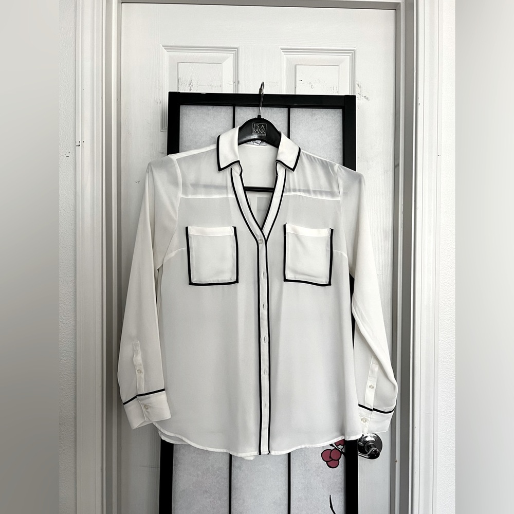 Express White with Black Piping Portofino Shirt from Express